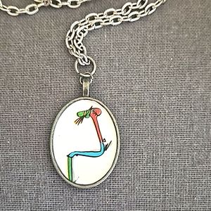 Lowly worm decoupage pendant w chain ooak upcycled childrens book Richard Scarry